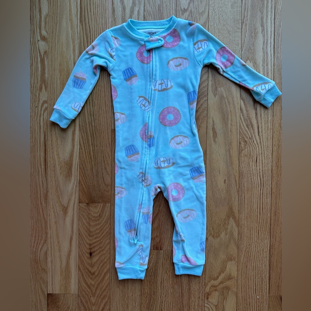 Carter’s Baby Girl Donuts Print DreamPlush Long Sleeve Snug Fit PJs Blue - 18M
